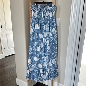 Floral Blue Strapless Maxi Dress